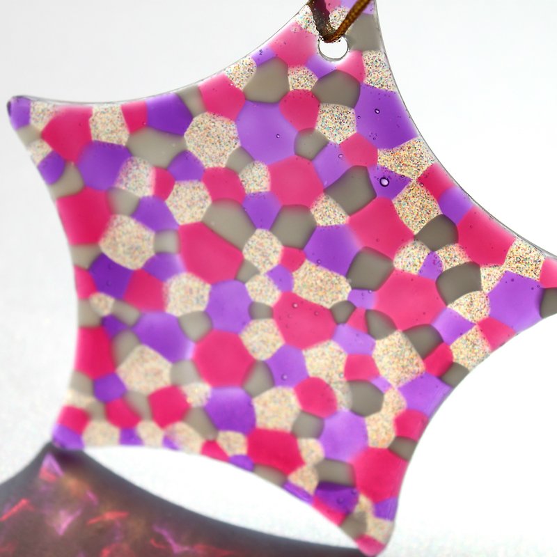 琉璃星星│雜貨風紫色粉紅圓點星形吊掛裝飾 - 其他 - 玻璃 粉紅色