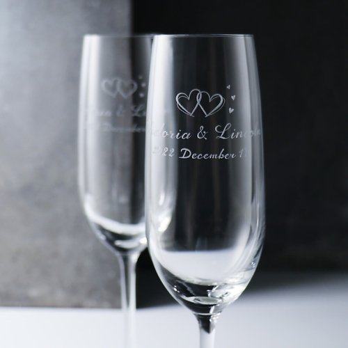 MSA玻璃雕刻 (一對價)210cc【心心相印婚禮香檳杯】LOVE結婚香檳對杯組 客製化