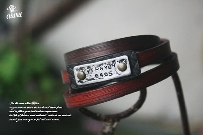 Atwill. Good days. Hand-painted studded three-layer leather lettering bracelet. - Bracelets - Genuine Leather 