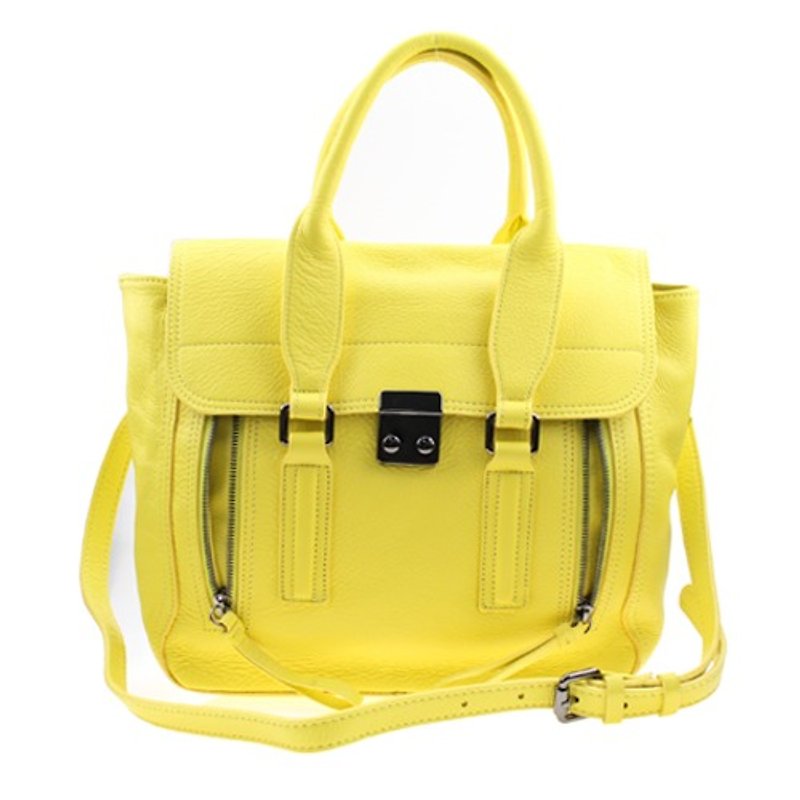 【Korean trend】UN0037 BAG LIGHT YELLOW Tote Bag - กระเป๋าถือ - หนังแท้ สีเหลือง