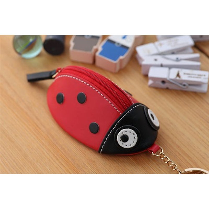 Travel Accessories] [OT purse keyring (ladybug) - Keychains - Genuine Leather Red