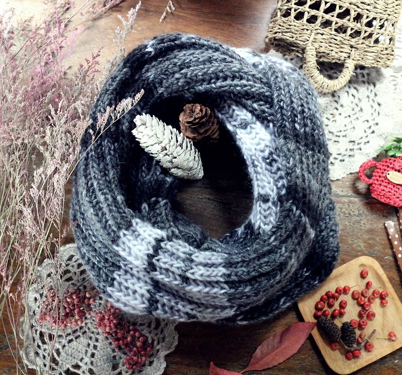 Handmade-handmade wool neck circumference/bib - Knit Scarves & Wraps - Wool Black