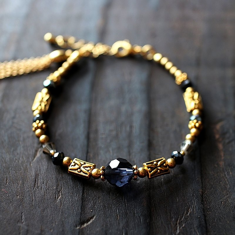 Copper & Brass Bracelets Blue - Retro palace wind dark blue Swarovski crystal bracelet carved Bronze