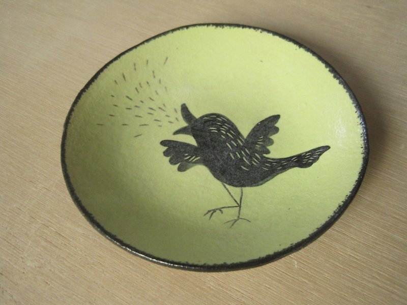 ドードー手作りのささやき アニマルシルエットシリーズ 鳥中皿（緑） - 花瓶・植木鉢 - 陶器 グリーン