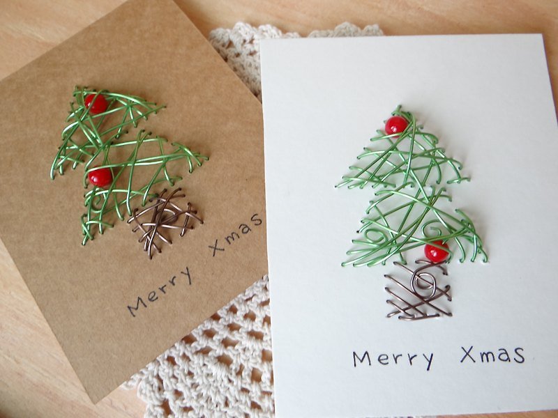 超觸感鋁線立體聖誕卡片~聖誕樹聖誕快樂 - 卡片/明信片 - 紙 綠色