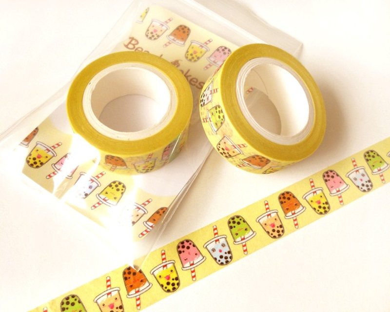 Cute Bubble Tea Washi Tape: Kawaii Washi Tape, Scrapbook Decoration, Kawaii Tape - มาสกิ้งเทป - กระดาษ หลากหลายสี