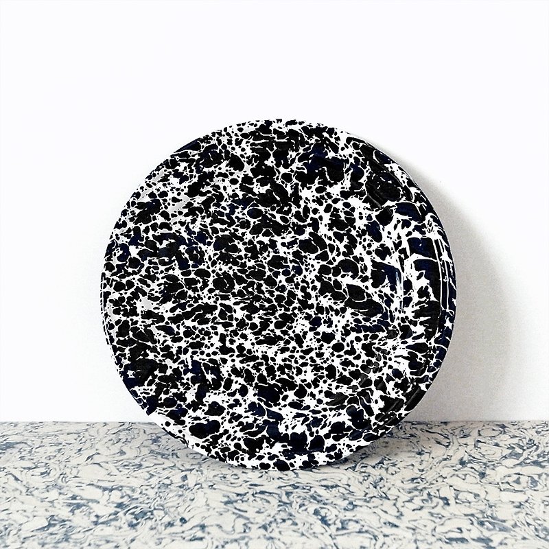 Shallow enamel dish - black and white marble - จานเล็ก - วัตถุเคลือบ สีดำ