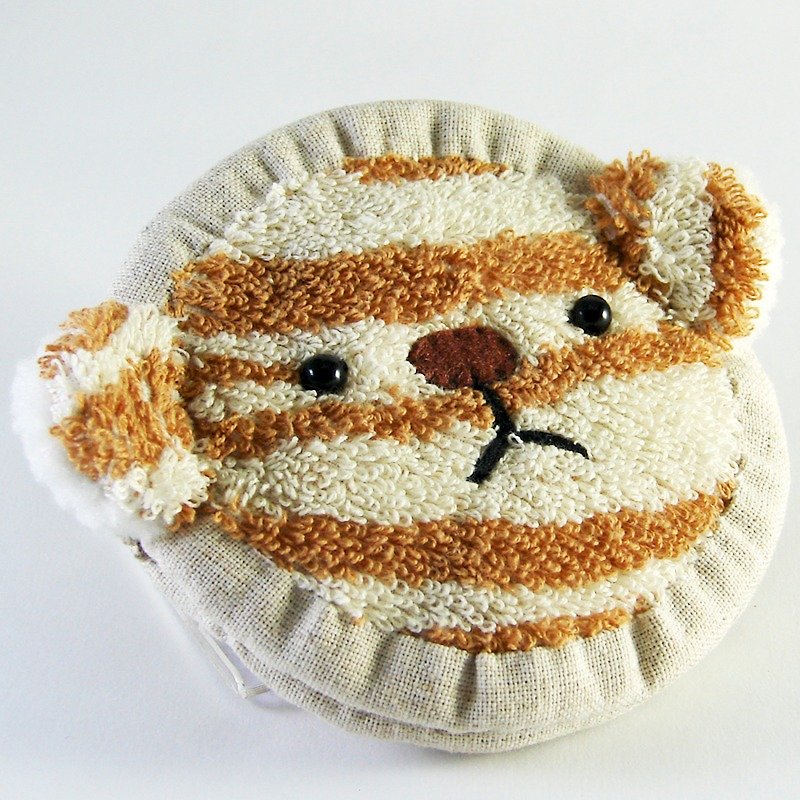 Cheerful terry cloth bear zip coin purse leopard brown - Coin Purses - Other Materials Brown