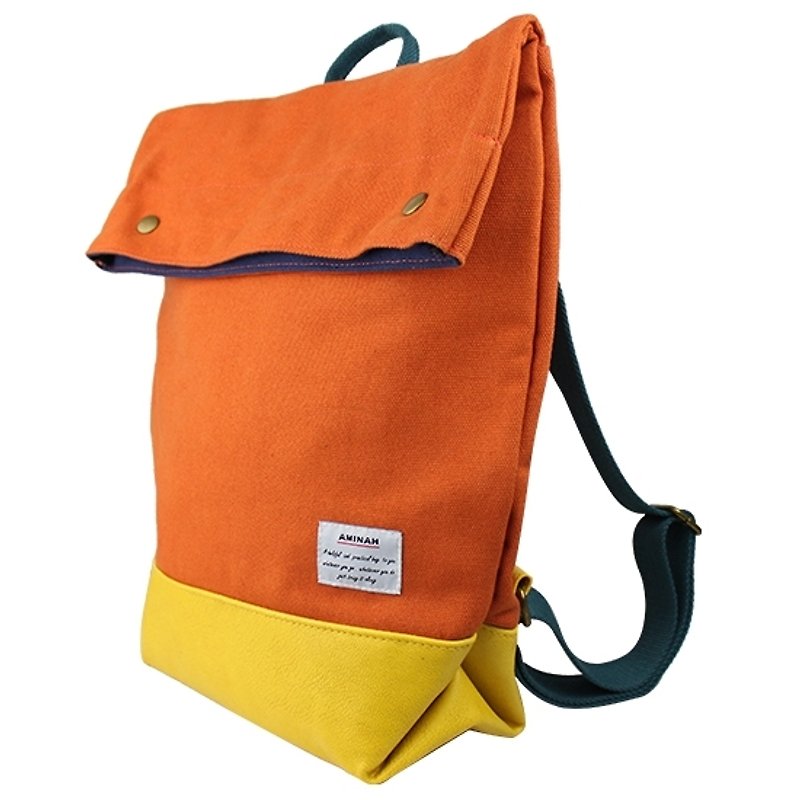 AMINAH-Orange Canvas Backpack【am-0271】 - Backpacks - Cotton & Hemp 