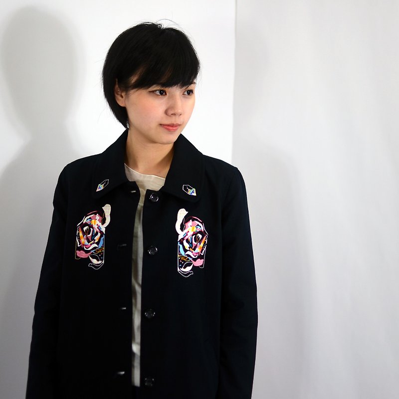 humming-Embroidered overcoa / black - Women's Casual & Functional Jackets - Other Materials Black
