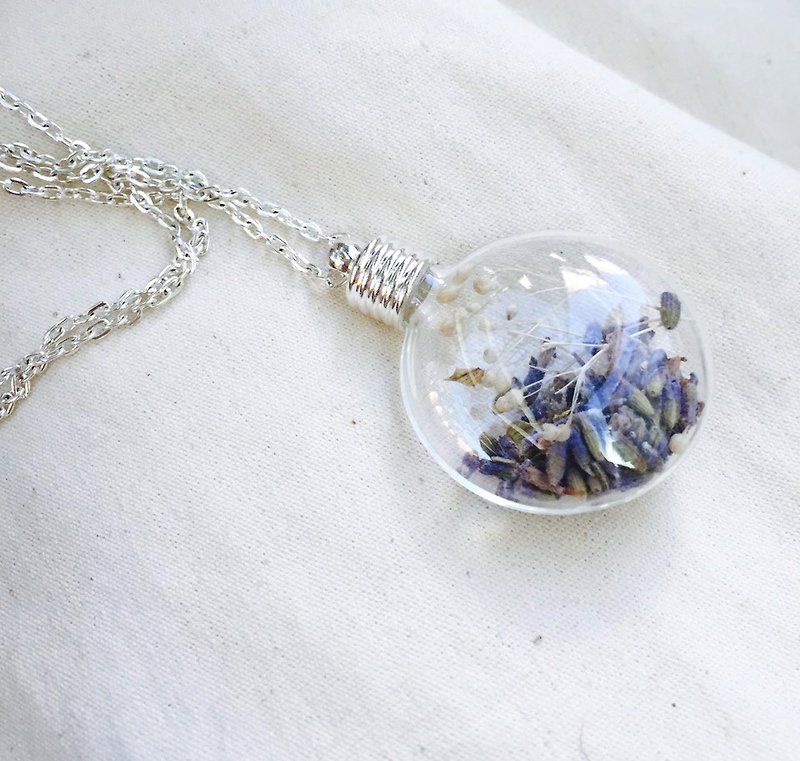 △ glass ball necklace - permanent flowers, lavender - Embrace - Limited Sold necklace - Long Necklaces - Glass Purple