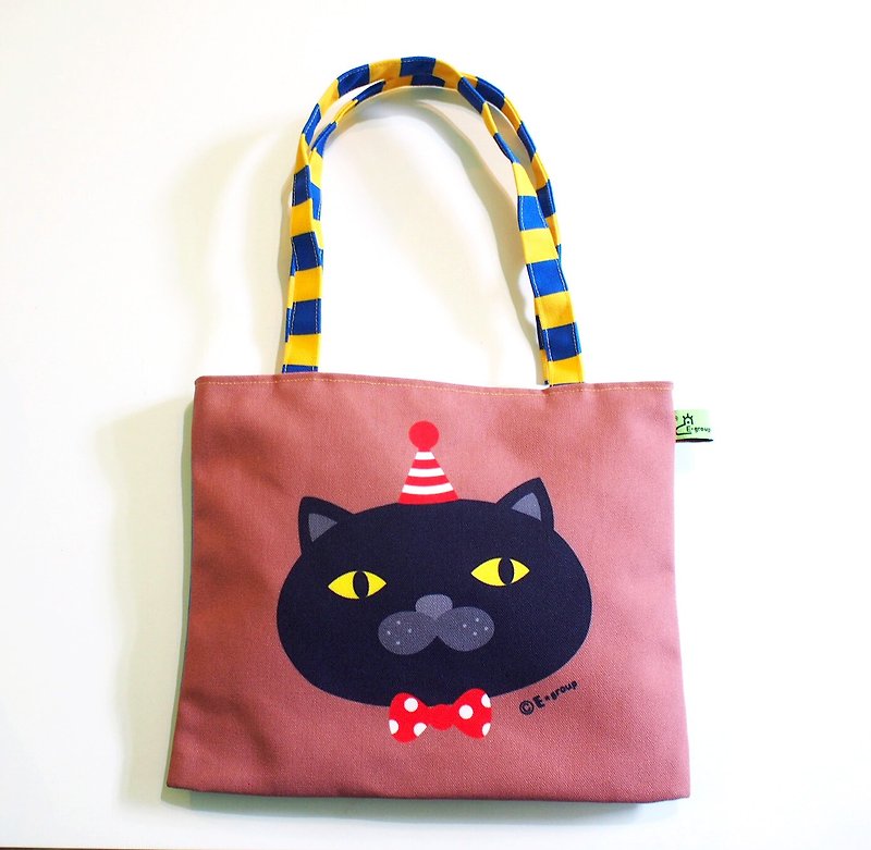 E*group shoulder bag double-sided design black meow chocolate canvas bag tote bag shoulder bag cat - Handbags & Totes - Other Materials Multicolor