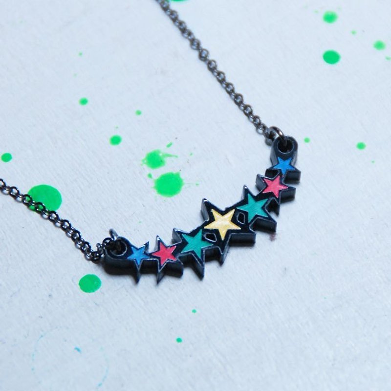 ✳彩色星星/鎖骨鍊/短鍊 - Necklaces - Plastic Multicolor
