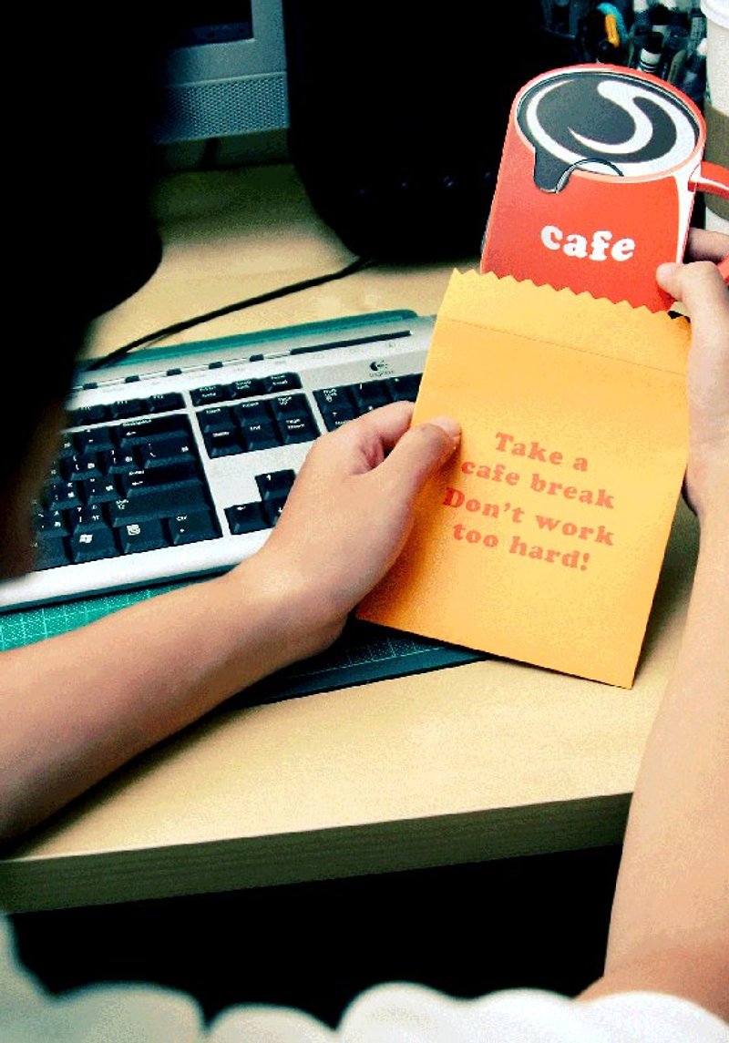 趣味數位產品-Take a cafe break - 心意卡/卡片 - 紙 橘色