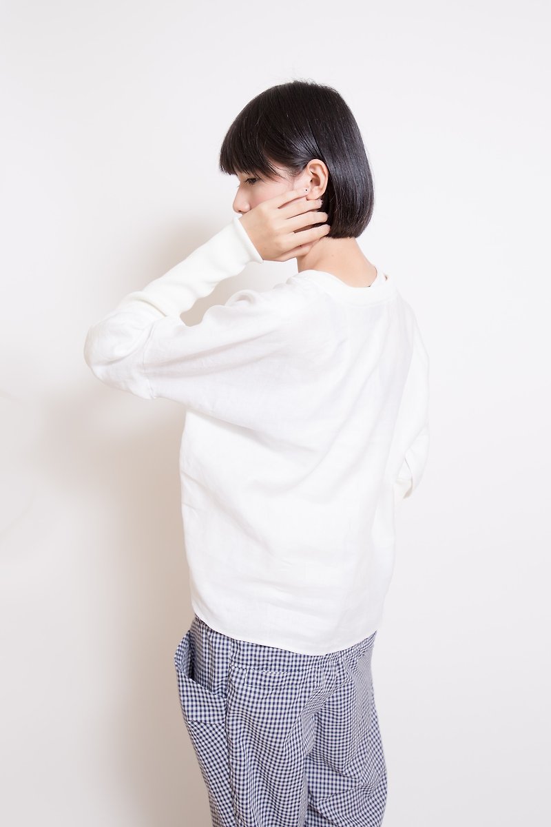 Everything is good so far" stitching long-sleeved top - Women's Tops - Other Materials White