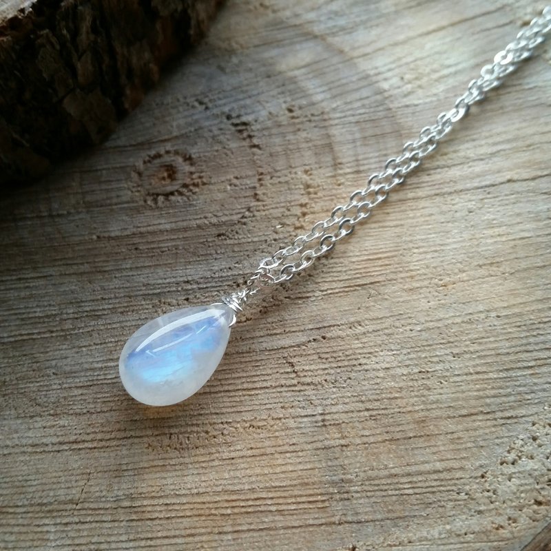 Large size (length 16mm, Kuo 9mm, a thickness of 5) strong blue moonstone silver clavicle chain (stone number: 60) - สร้อยคอทรง Collar - เครื่องเพชรพลอย สีน้ำเงิน