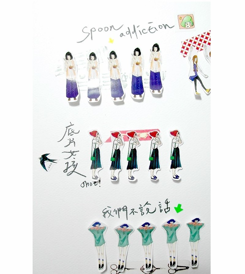 spoon女孩五入貼紙組 - Stickers - Paper Multicolor