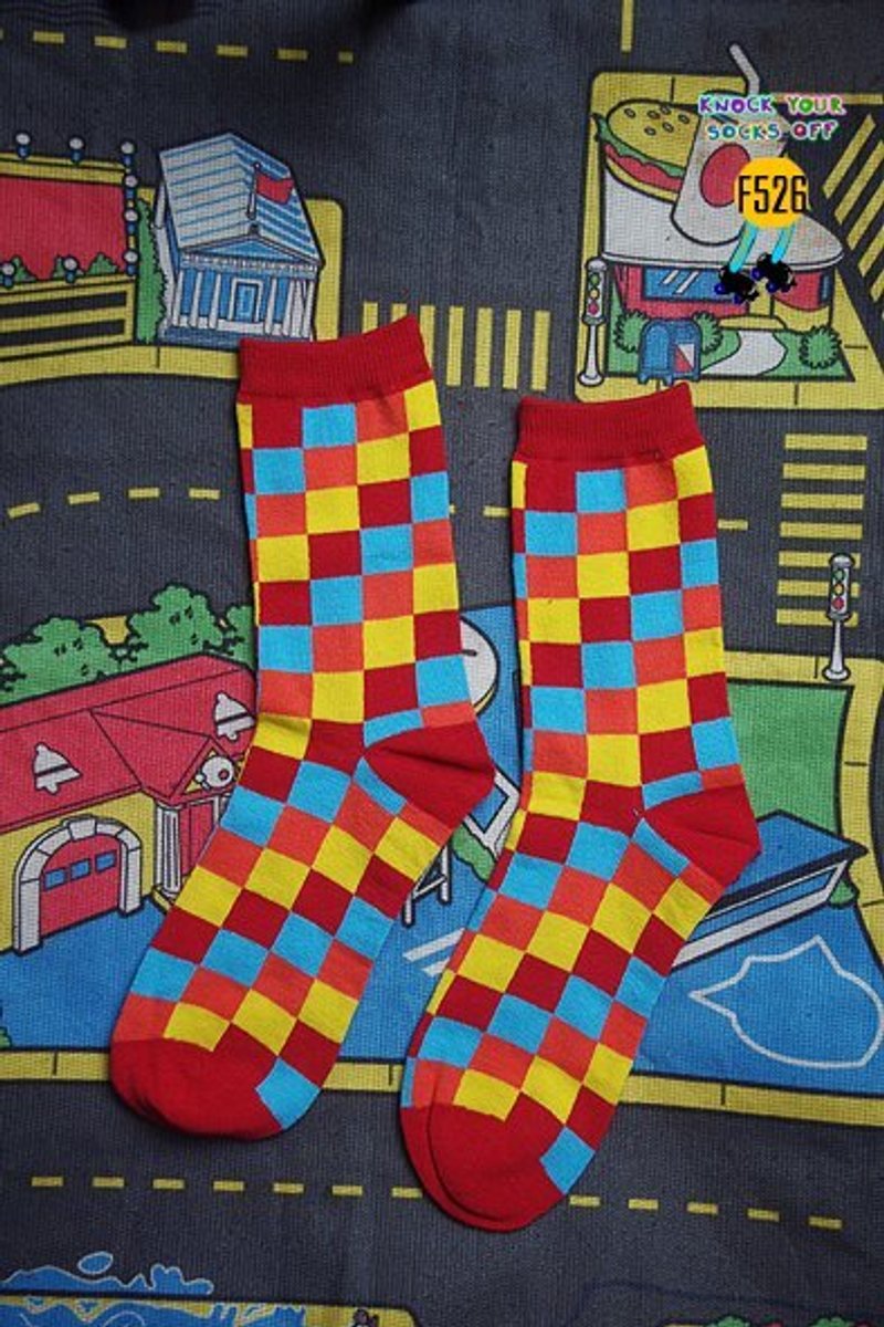 紅格子棉襪 !!夏漪眺=knock your socks off !! - 襪子 - 其他材質 紅色