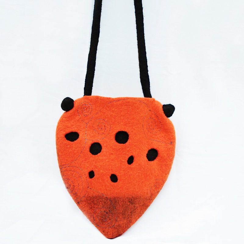 Wool felt - Orange Strawberry modeling package - กระเป๋าแมสเซนเจอร์ - ขนแกะ สีส้ม