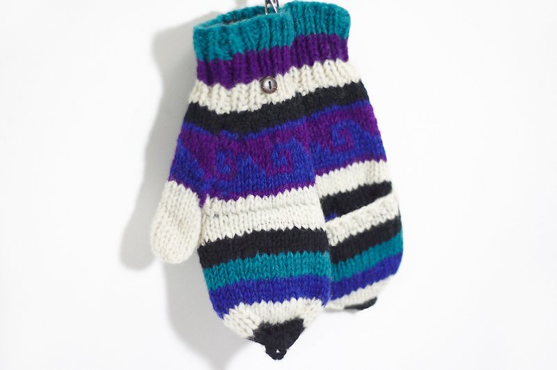 New Year's gift limit a hand-woven pure wool knit gloves / detachable gloves / bristles gloves / warm gloves - blue and purple magic national totem - Gloves & Mittens - Other Materials Multicolor