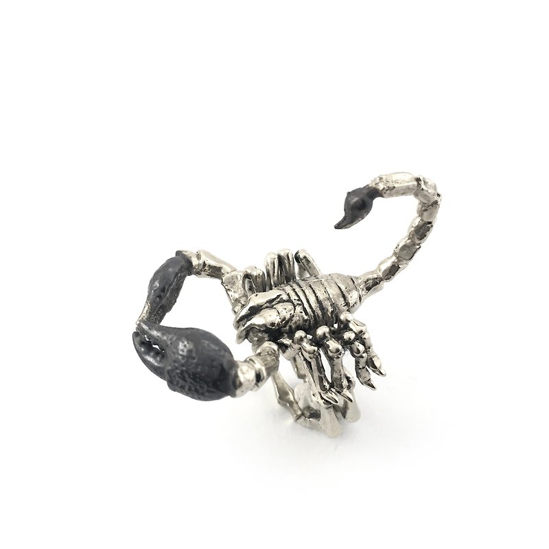 Zodiac Scorpio ring is for Scorpio in white bronze and oxidized antique color ,Rocker jewelry ,Skull jewelry,Biker jewelry - แหวนทั่วไป - โลหะ 