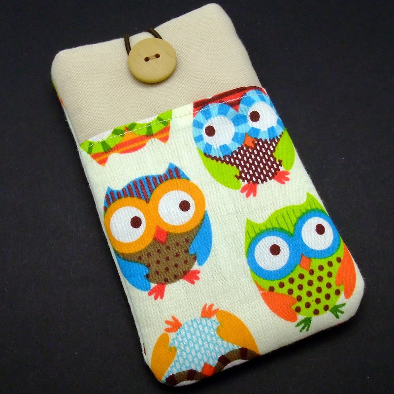 Customized phone bag, mobile phone bag, mobile phone protective cloth cover for iPhone Fun Owl (P-7) - Phone Cases - Cotton & Hemp Multicolor