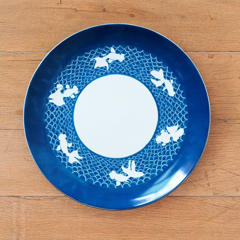 金魚柄プレート（大） - 小皿 - その他の素材 ブルー