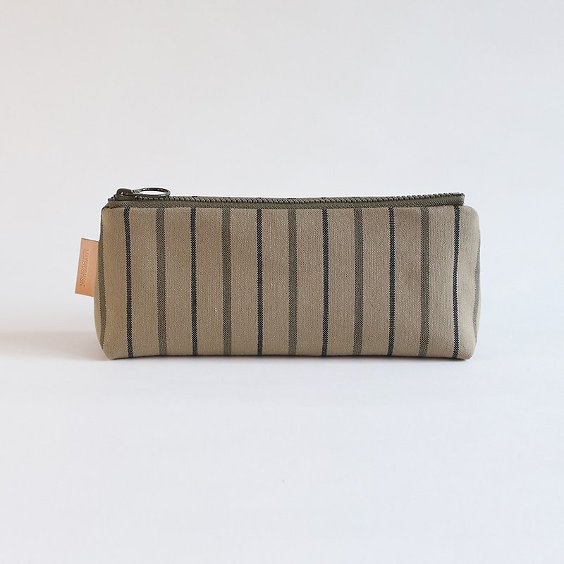 Handmade olive green linear stripe pencil case - Pencil Cases - Cotton & Hemp Green
