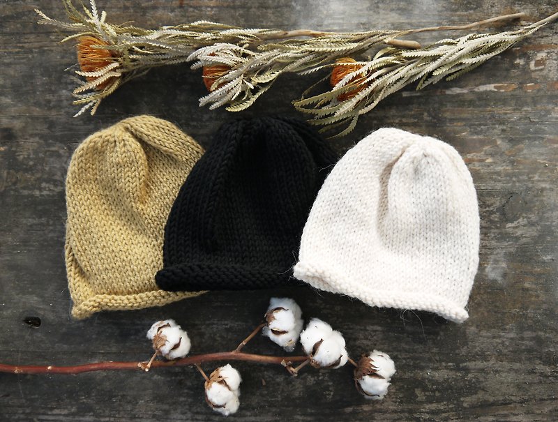 A mother's 100% handmade hat-small curly hat / woolen hat /-classic black-new year / gift - หมวก - วัสดุอื่นๆ สีดำ