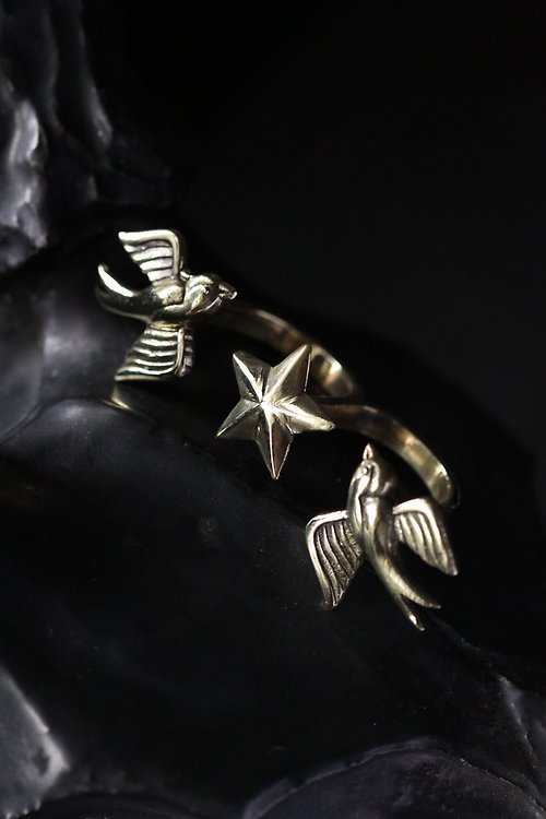 defy Two Swallows and Star Double Ring by Defy - Cool Statement Handmade Jewelry