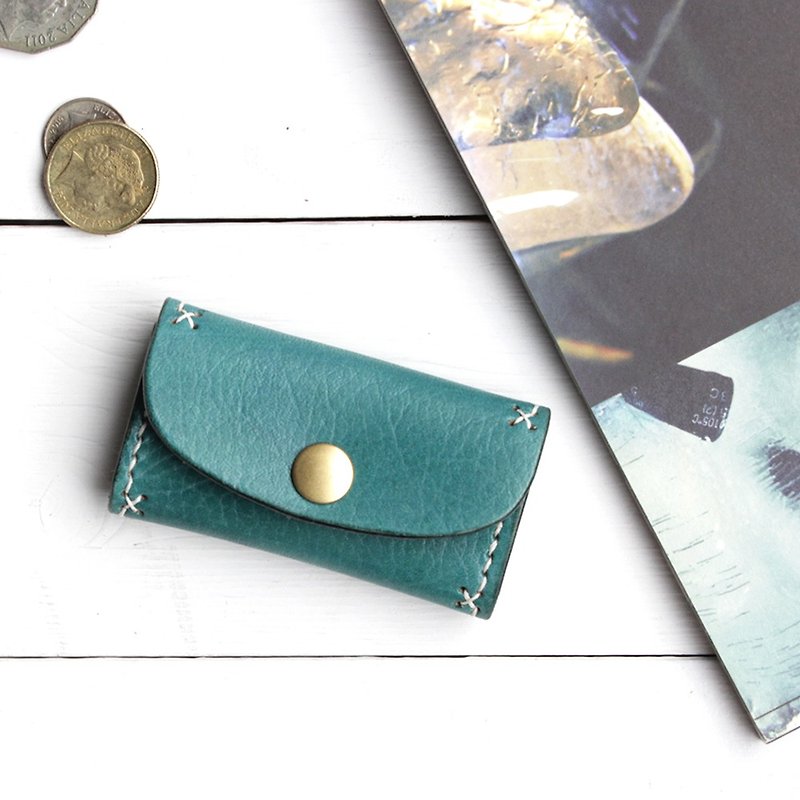 Rustic coin purse |Ocean blue hand-dyed vegetable tanned cow leather |Multiple colors - Coin Purses - Genuine Leather Blue