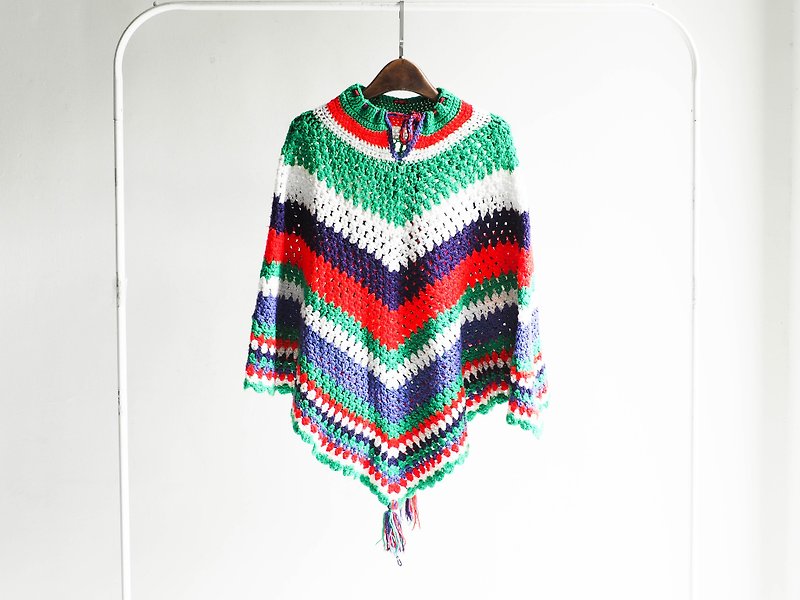 River Hill - Tokyo Japanese tassel candy color antique hand-woven wool shawl cloak coat Vintage vintage oversize sweater - Women's Tops - Other Materials Multicolor