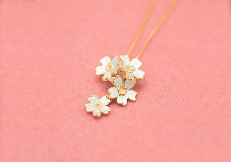 Cherry blossom necklace - Four flowers - Sakura pendant & chain - Japanese - สร้อยคอ - โลหะ 