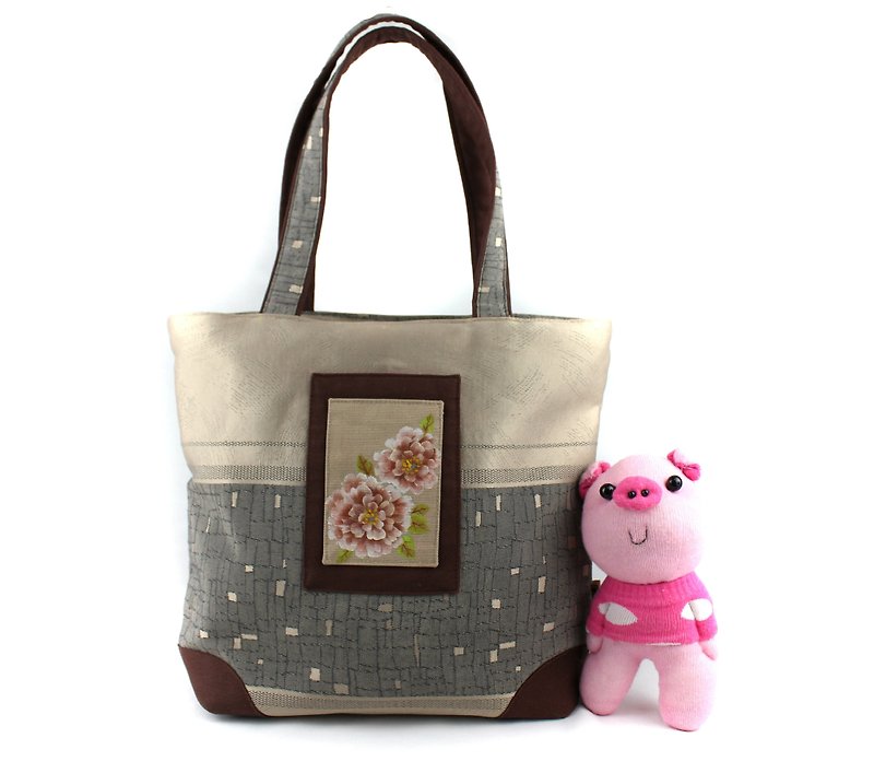 Spot [reunion] flower side shoulder bag handbag / tote bag / Dating gift - Messenger Bags & Sling Bags - Other Materials Brown