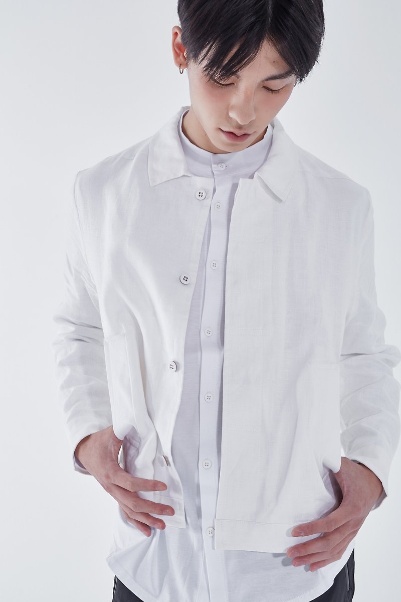 Cropped Denim Outerwear - Men's Coats & Jackets - Cotton & Hemp White