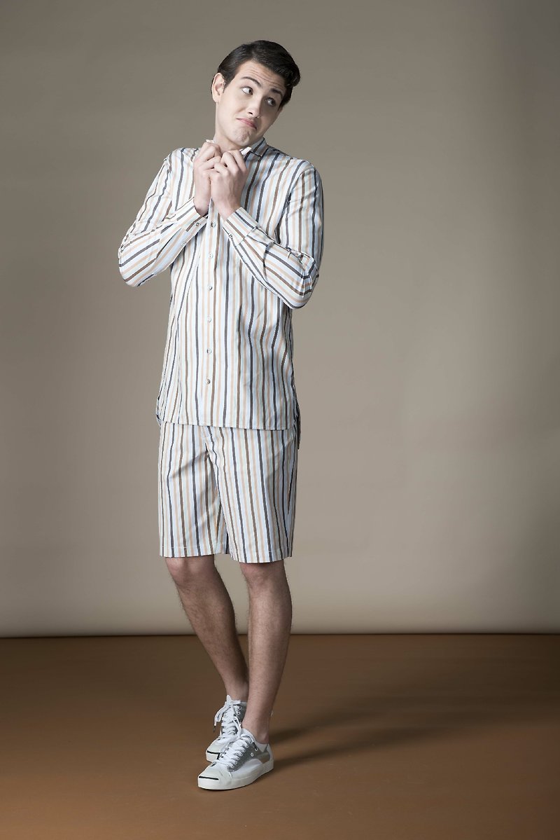 Sevenfold Gradient stripes short (Orange/Brown) 漸層條紋短褲(橘/褐) - 男短褲/工作短褲 - 棉．麻 