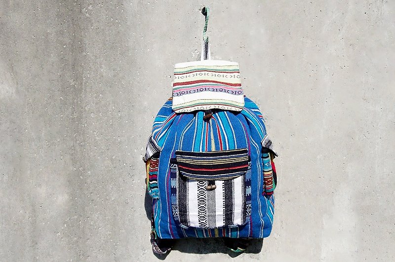 Limited stitching by hand after hand-woven backpack - blue sky (one only) - กระเป๋าเป้สะพายหลัง - ผ้าฝ้าย/ผ้าลินิน หลากหลายสี