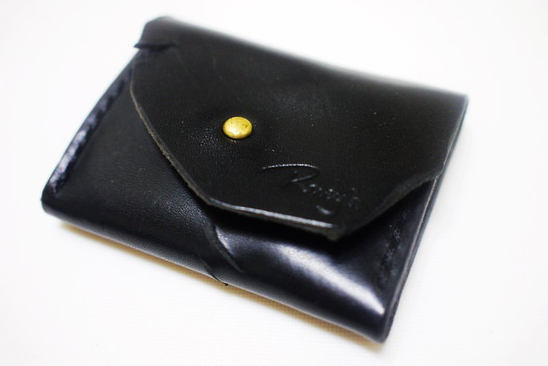Handmade black Italian imported whole plant dyed belly leather coin purse - Coin Purses - Genuine Leather 