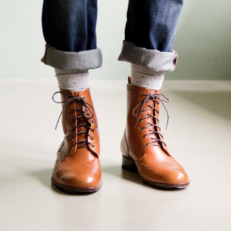 O'Ringo fruit yield │ │ wing pattern Debi Pi bottom boots chestnut Caramel - รองเท้าลำลองผู้ชาย - หนังแท้ สีนำ้ตาล