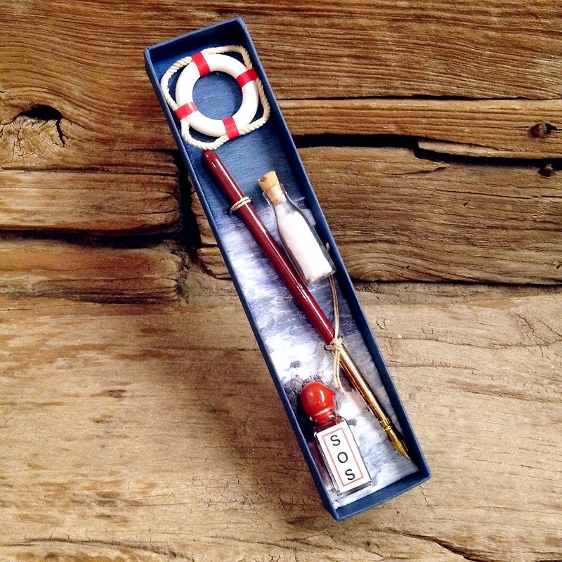 QCT/11 イタリア製木製ディップ ペン ギフト ボックス - ライフブイ | フランチェスコ ルビナート - つけペン - 木製 ブルー