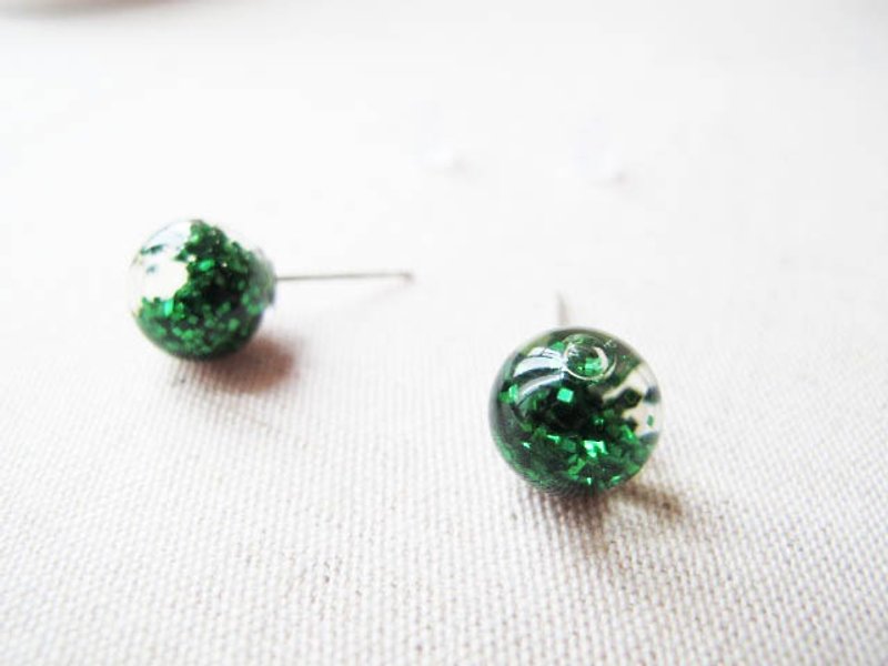 * Rosy Garden * dark green sequins crystal glass ball earrings can change ear clip - ต่างหู - แก้ว สีเขียว