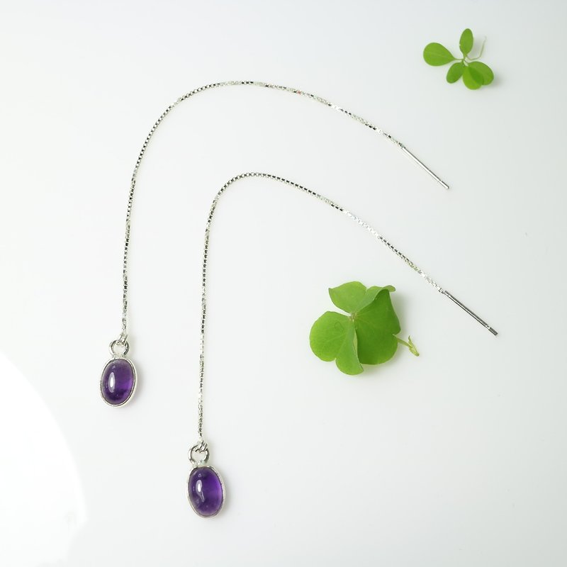 Amethyst Sterling Silver Earrings Chain Earrings - Earrings & Clip-ons - Gemstone Purple