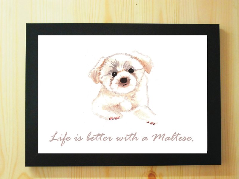 Maltese dog puppy watercolor painting poster painted illustration copy A4 'Life is better with a Maltese!' - Posters - Paper White
