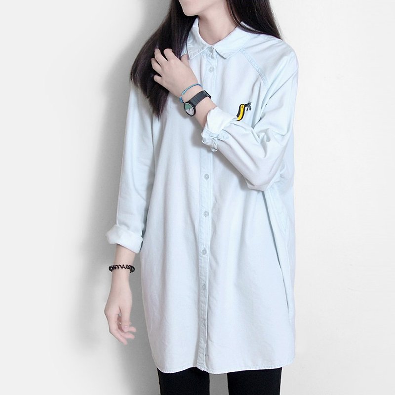 [Recommended] petty Mexican children are not cheap / light boyfriend Long Shirt - Women's Shirts - Other Materials Blue