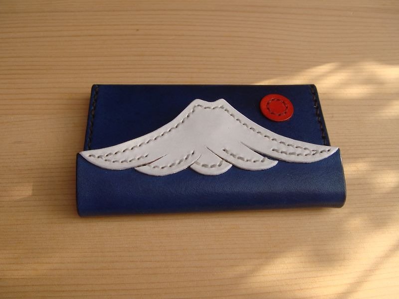 ISSIS-Mount Fuji shape business card holder - Card Stands - Genuine Leather Blue