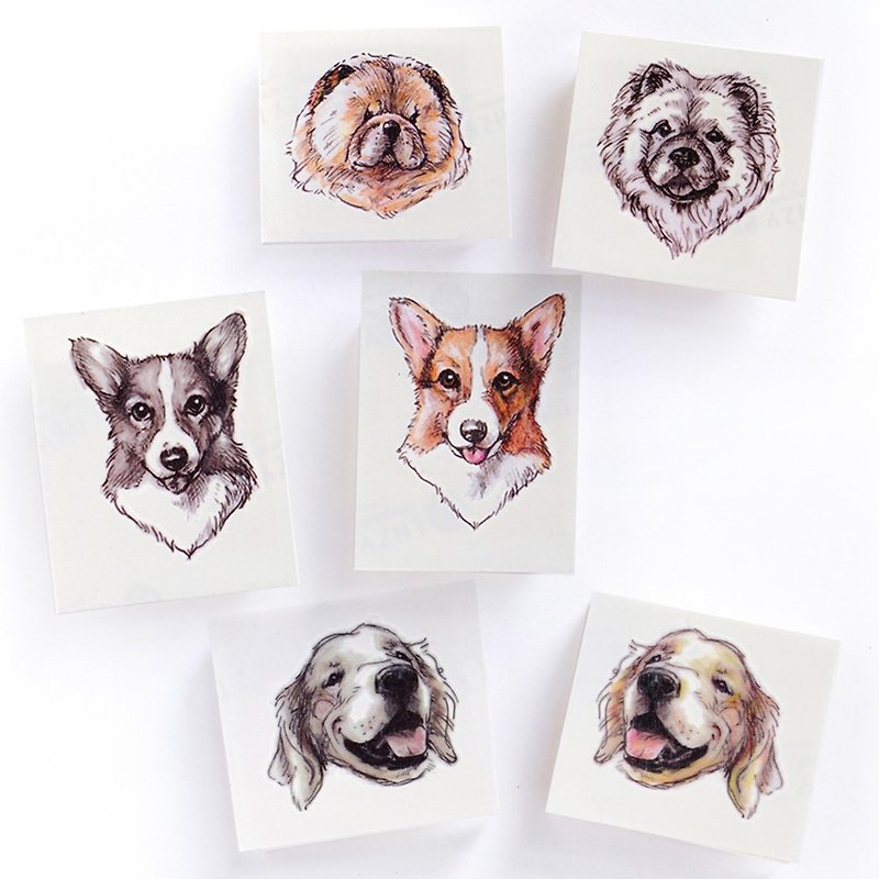 Animal Temporary Tattoo Stickers Pet Puppy Dog Corgi Golden Retriever Chow Chow - สติ๊กเกอร์แทททู - กระดาษ สีนำ้ตาล