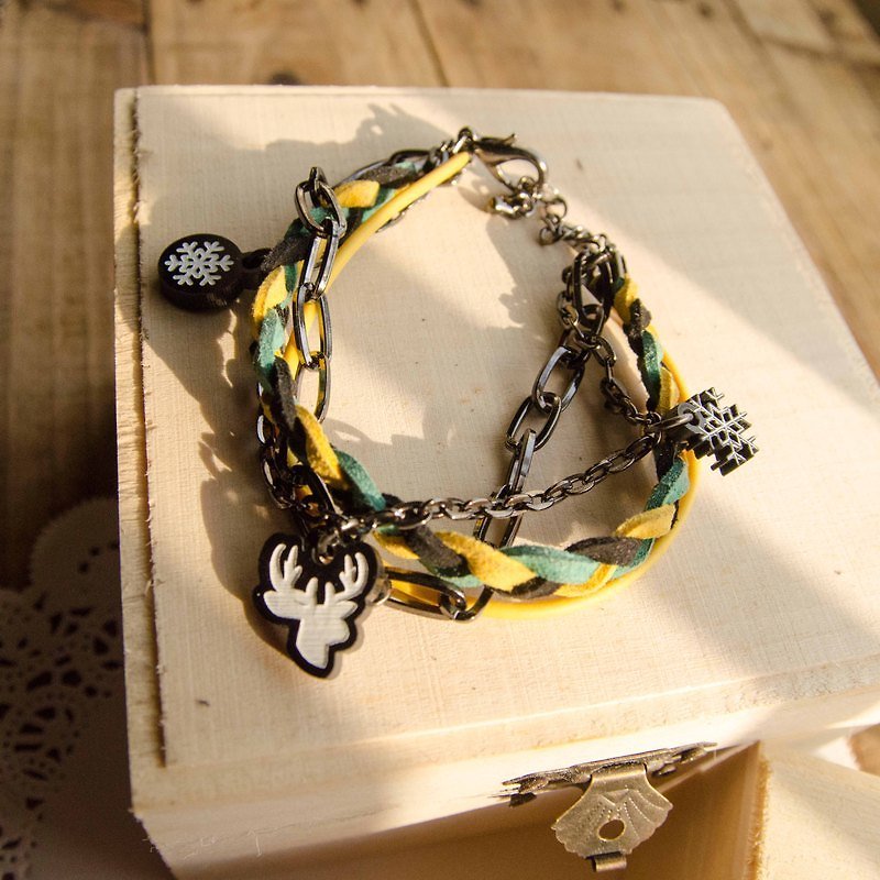 ❅ lonely season snowflakes thoughts ❅ yellow-black braided rope bracelet with multi-level - สร้อยข้อมือ - อะคริลิค ขาว