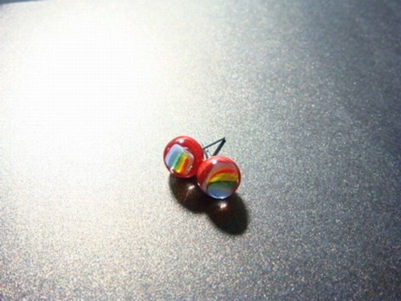 柚子林手工琉璃 - 琉璃貼耳 耳環 -暖心彩紅 (紅) -抗過敏 - 耳環/耳夾 - 玻璃 多色