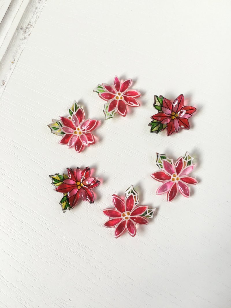 『聖誕限定』 手繪多彩聖誕紅聖誕花馬賽克戒指 - 戒指 - 塑膠 紅色