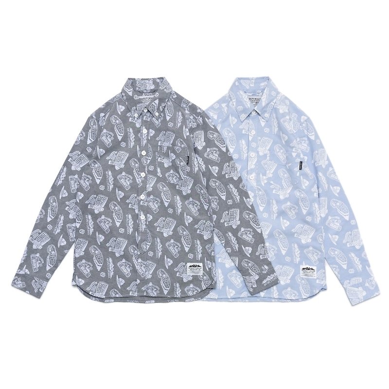 Filter017 牛津襯衫 - Outdoor Graphics Pattern Oxford Shirt 墾趣圖形滿版 - 女襯衫 - 其他材質 